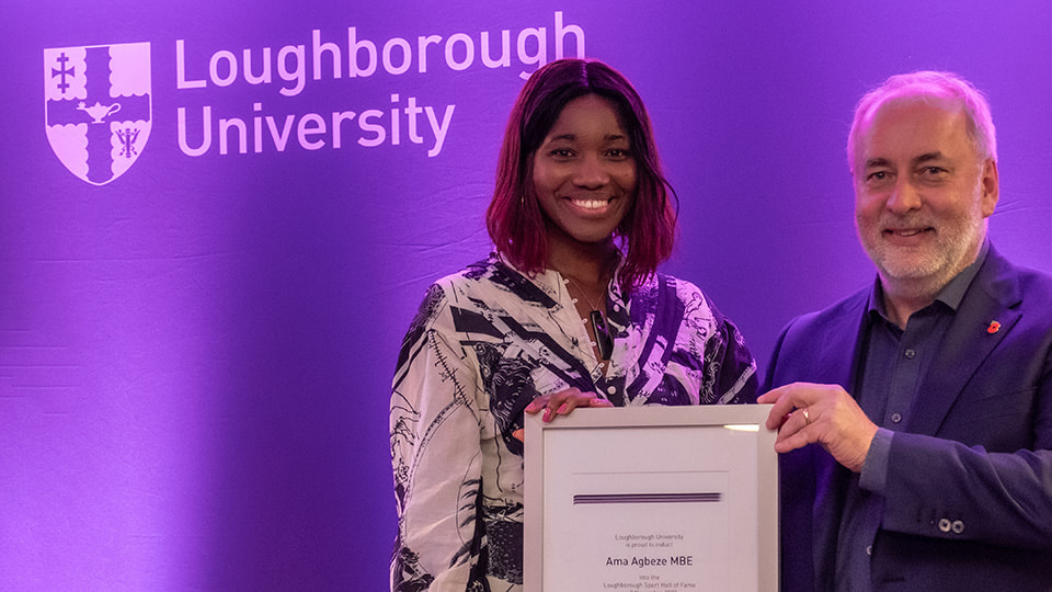 Ama Agbeze receiving her Hall of Fame certificate from the Vice Chancellor Nick Jennings