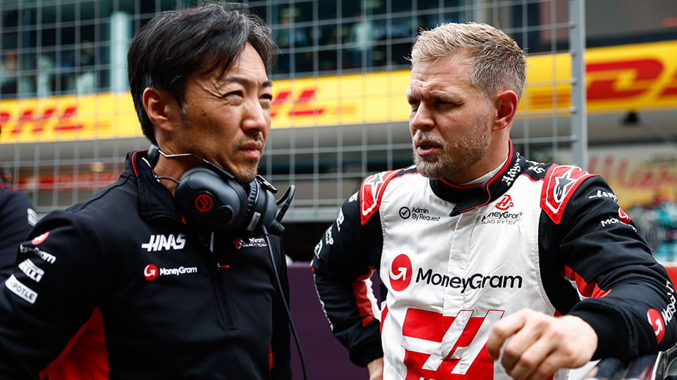 Ayao with Kevin Magnussen at the Chinese Grand Prix 2024
