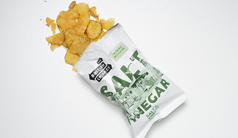 An open packet of crisps