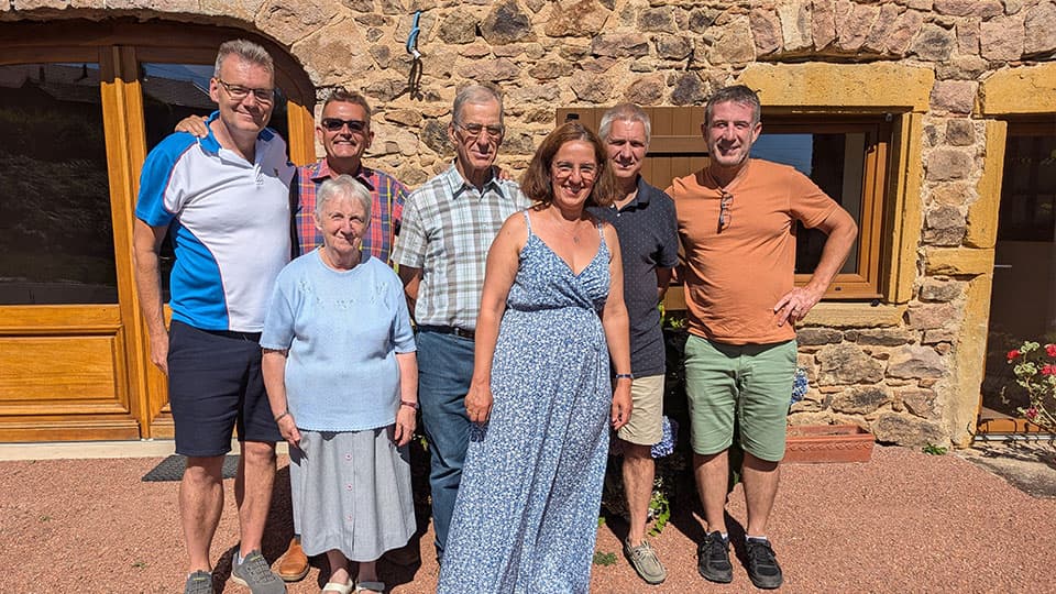 James Roberts, Steve-Voysey and with the Fouilland family on the farm. This includes Jean and Denise Fouilland, the original farmers, along with their 3 children, Christophe, Stehpanie and Caroline and their wider families.