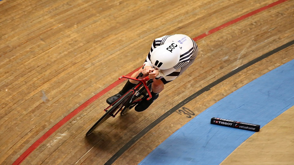 Cyclist Axel Dopfer taking part in his German hour record attempt.