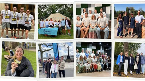 A collage of eight square photos of alumni who are involved in the charity, It's Time Charity on a white background.