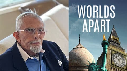 On the left is a photo of author Edgar Fentum and on the right there is a screenshot of his book with the title Worlds Apart