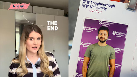 Photos of Poppy and Alexandre. Poppy speaks in her video with captions above her that read 