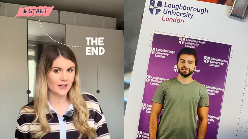 Photos of Poppy and Alexandre. Poppy speaks in her video with captions above her that read 