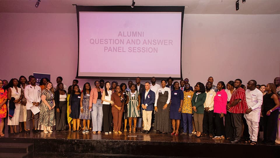 Loughborough University alumni and staff at an alumni and offer-holder event on Wednesday 18 June in Accra, Ghana at the Kempinski Hotel Gold Coast City.