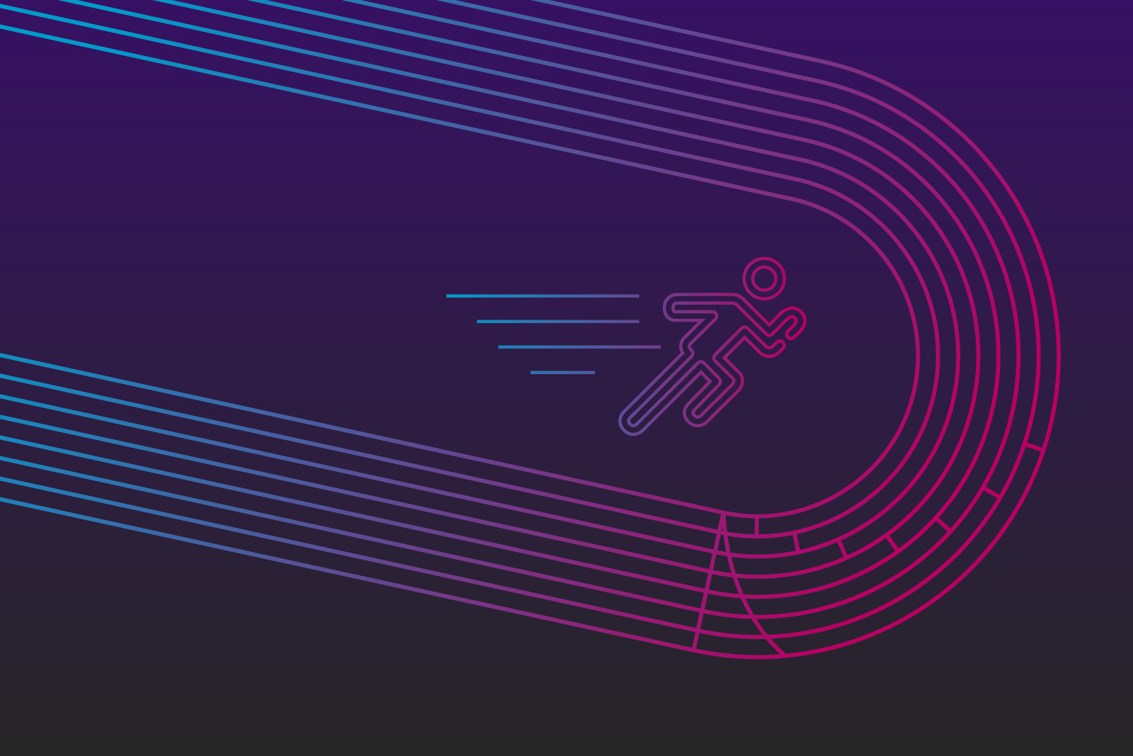 An illustration of an athletics running track and a person running.