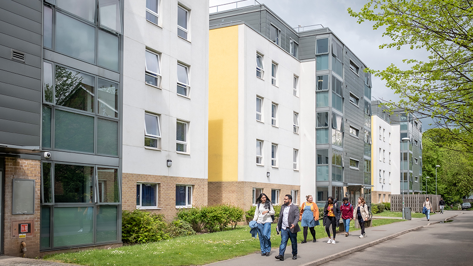 Students outside halls of residence