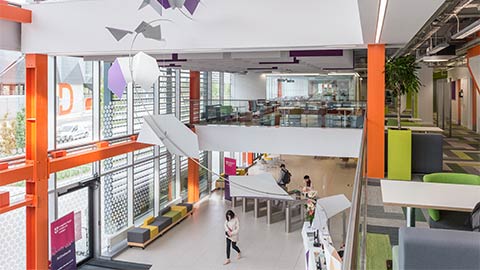 Reception area of Loughborough University campus building