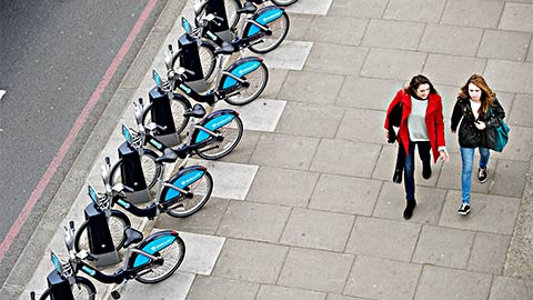 Two Loughborough University London students walking through London