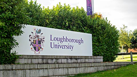 Loughborough University sign on campus