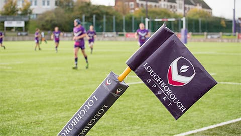 Loughborough Sport flag on rugby pitch