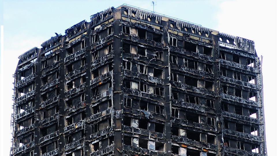 Image of the Grenfell Tower after the 2017 fire.