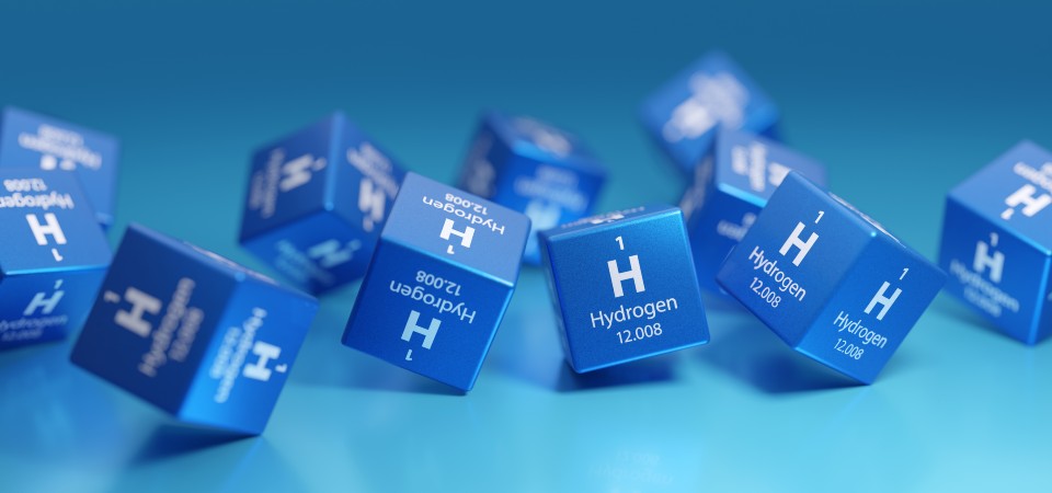 Small cubes with the H for hydrogen symbol on