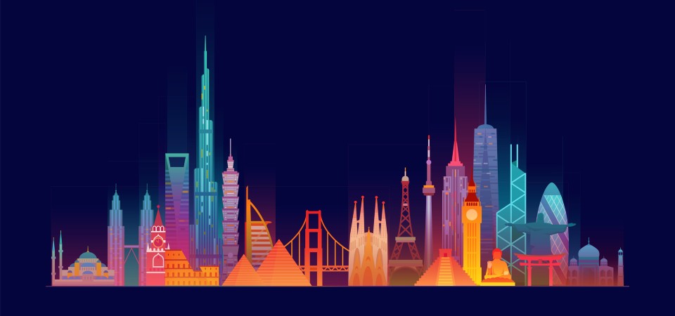 Skyline of the world's most iconic buildings