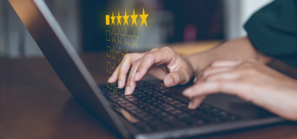 someone typing an online review