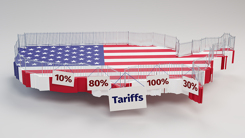 graphic of america with tariffs on