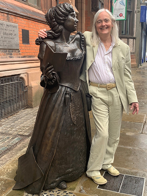 Professor Elaine Hobby with Aphra Behn statue