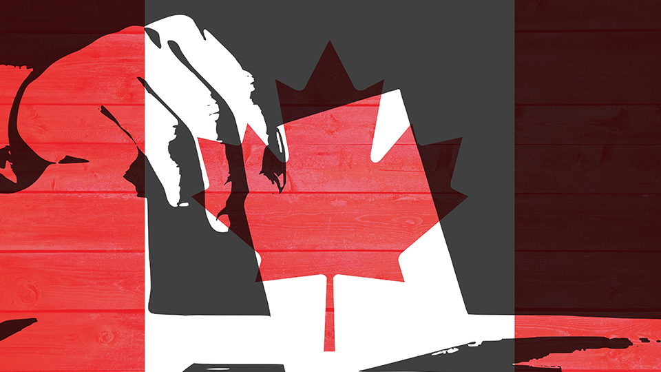 Canadian flag and ballot box