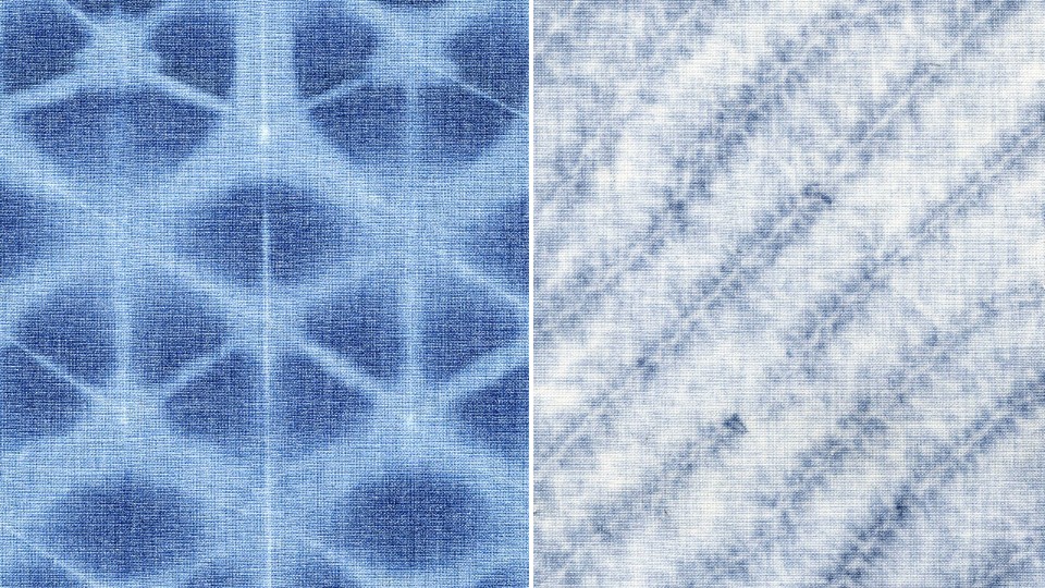 Enzymatic Shibori: Wool/polyester fabric patterned using the enzyme protease in combination with traditional Japanese shibori resist techniques.