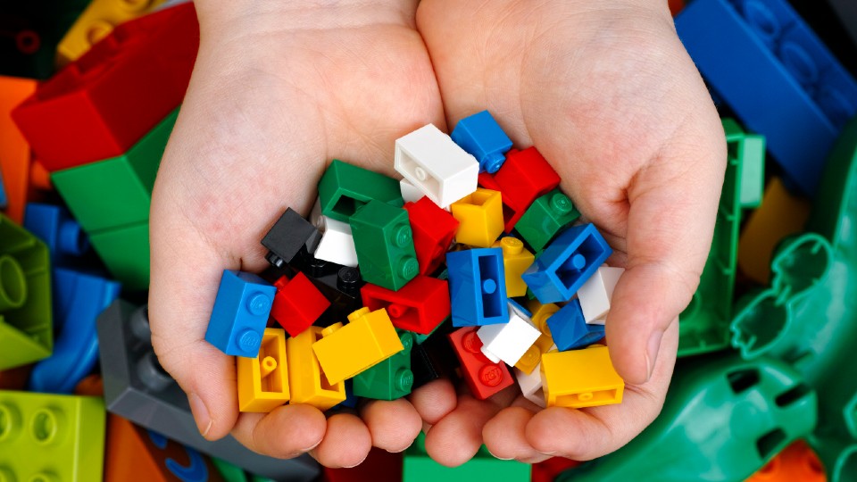 A child holding a selection of LEGO bricks