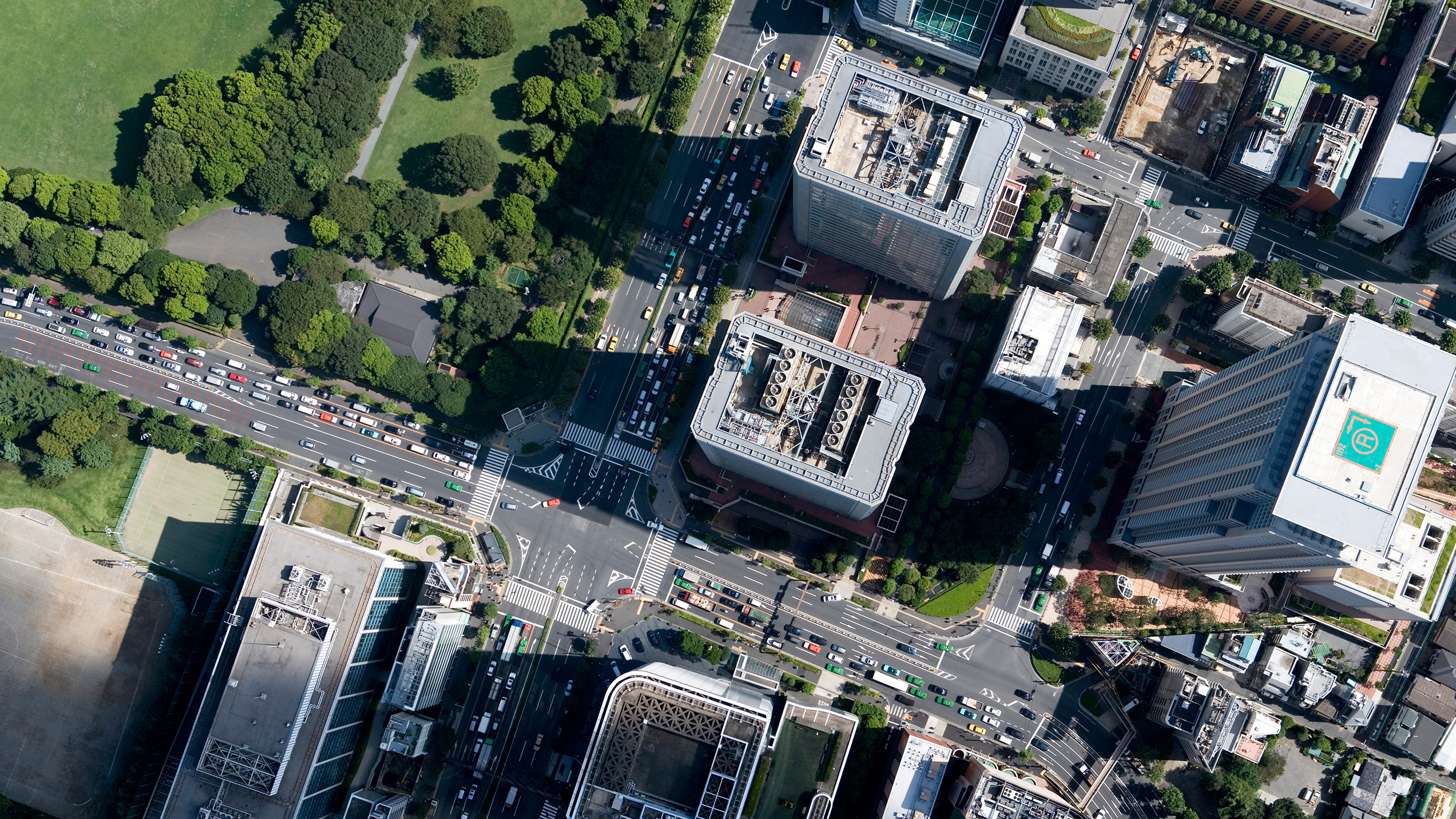 Aerial view of high rise buildings