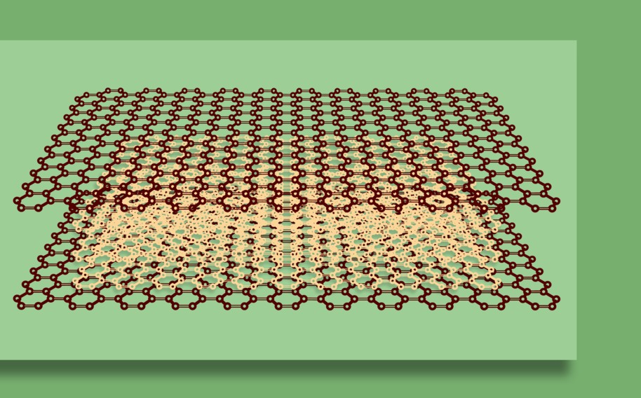 Materials pressured between two graphene layers melt in complex ways. Illustration: Ville Heirola/Aalto University.