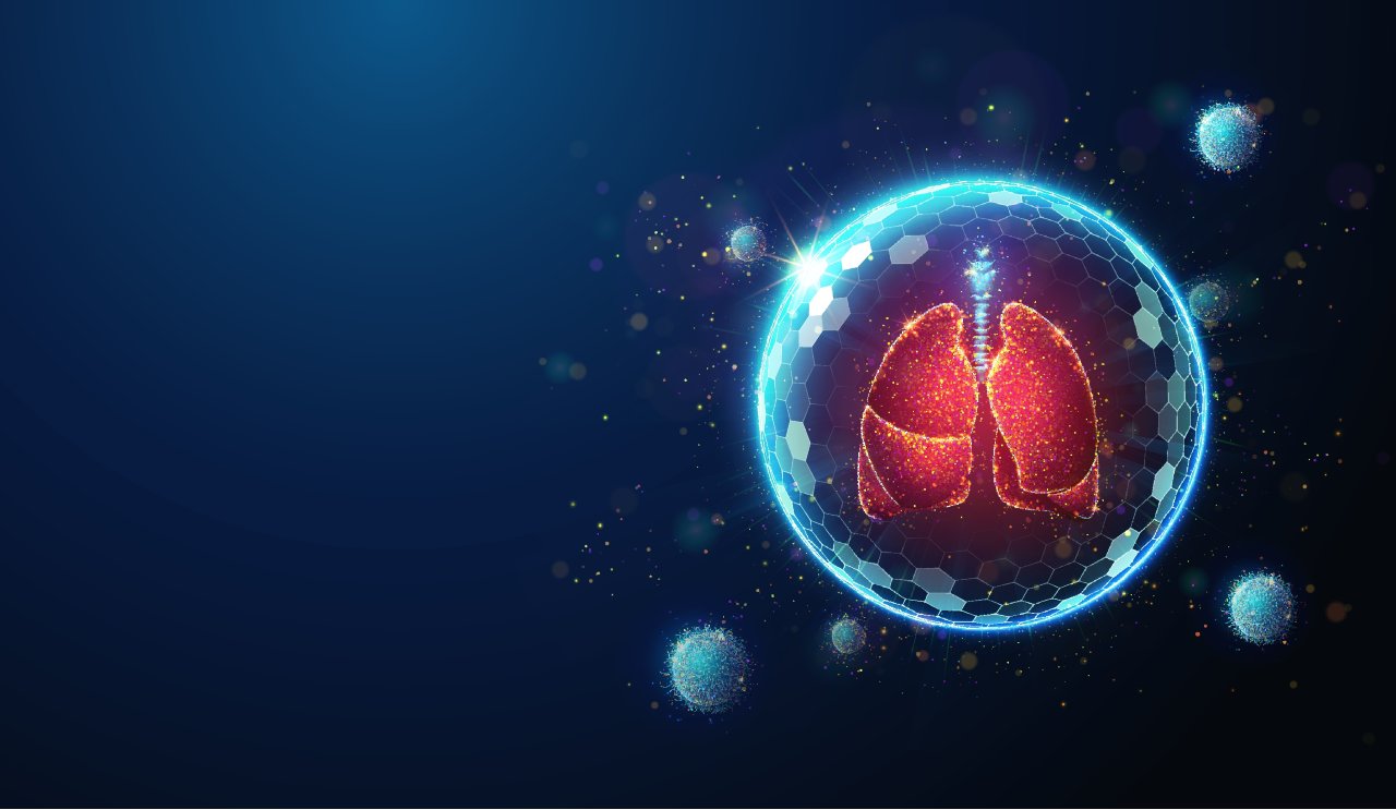 Red lung illustration on a blue background