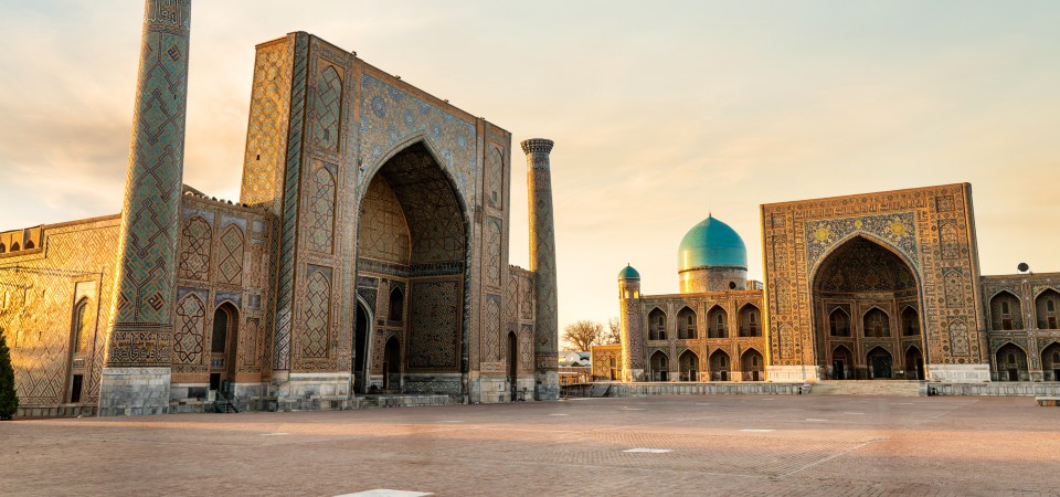 The Ulugh Beg Madrasa, an Islamic school in the historic centre of Samarkand, Uzbekistan