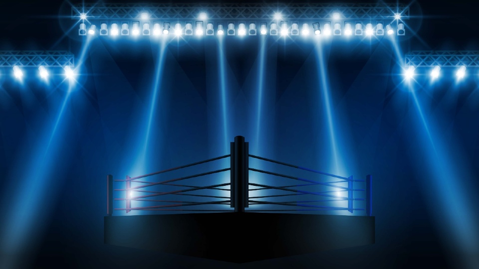 A wrestling right with lights on above it