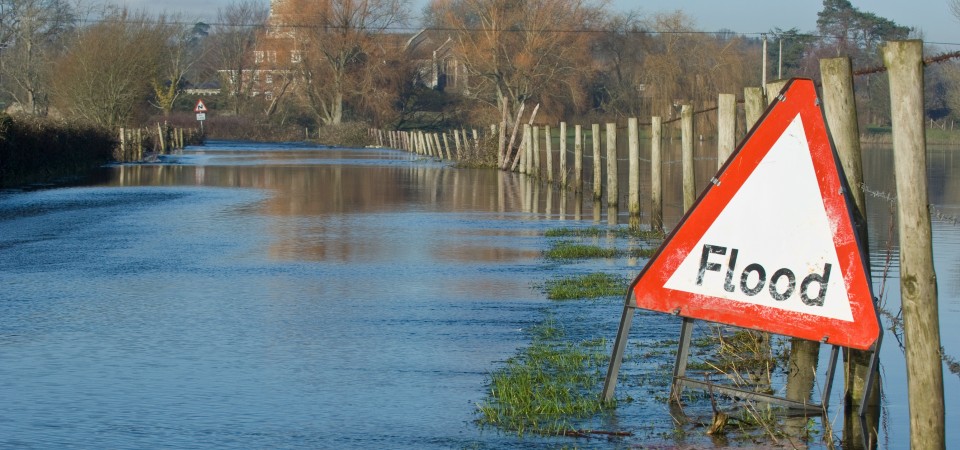 A flooded road in the UK