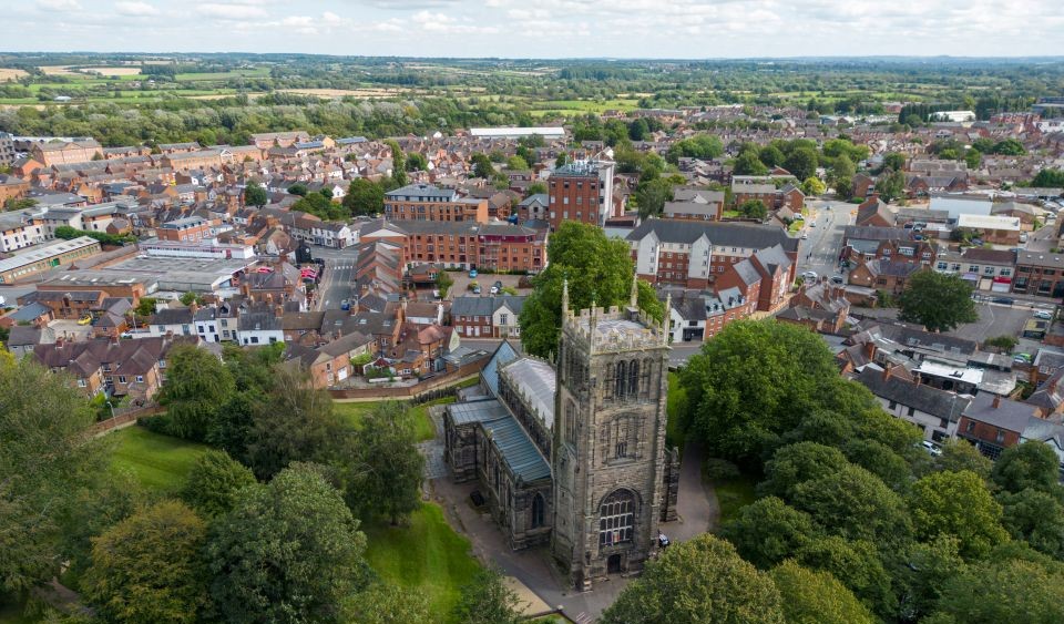 An aerial shot of the town of Loughborough