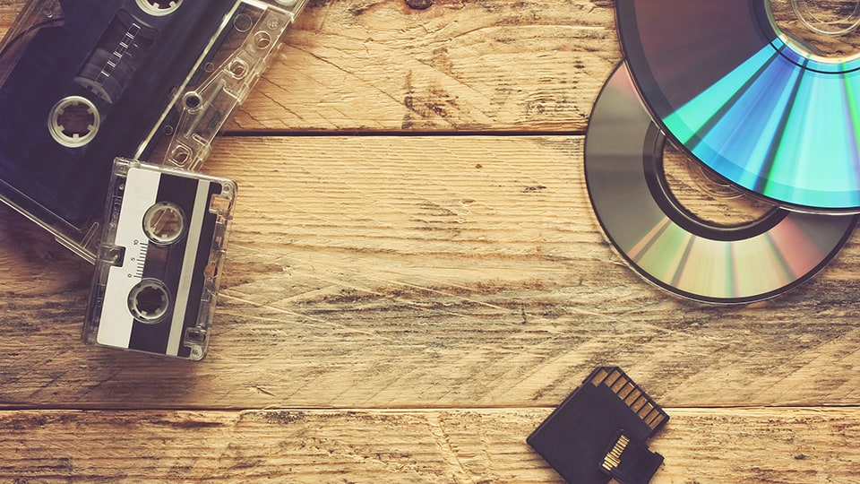 Audio cassettes, CD's and memory cards
