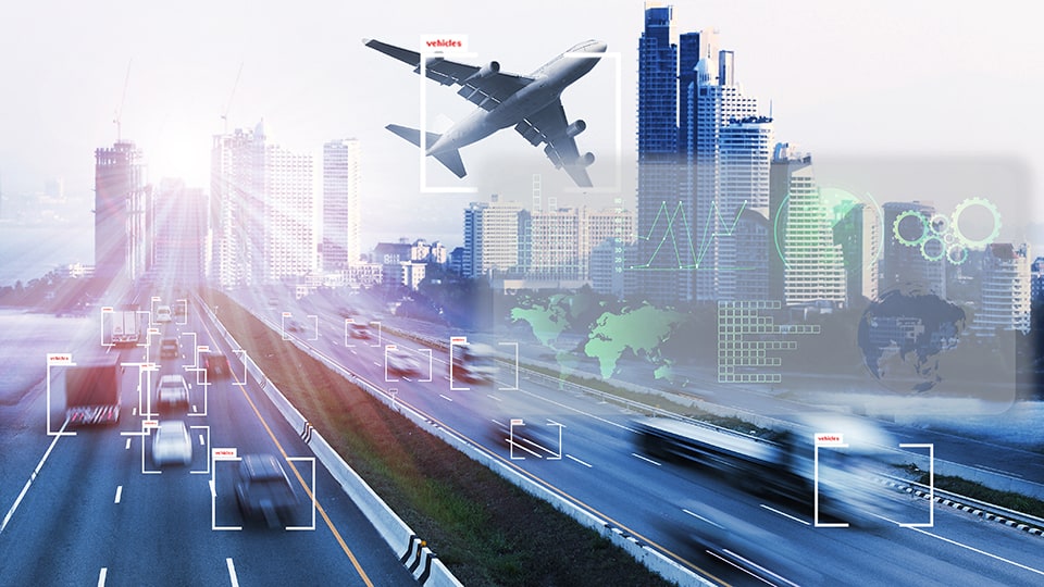 Futuristic transport logistics and artificial intelligence concept