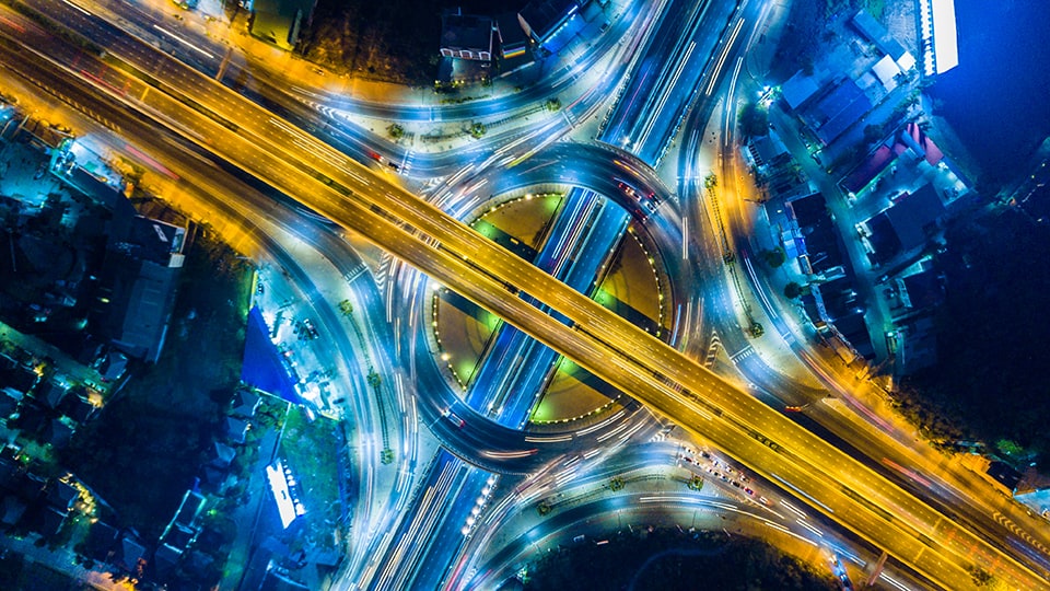 Large road network at night