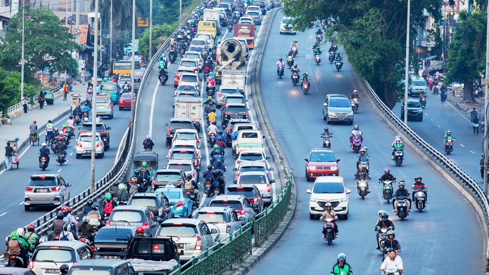 Aerial view of a traffic jam