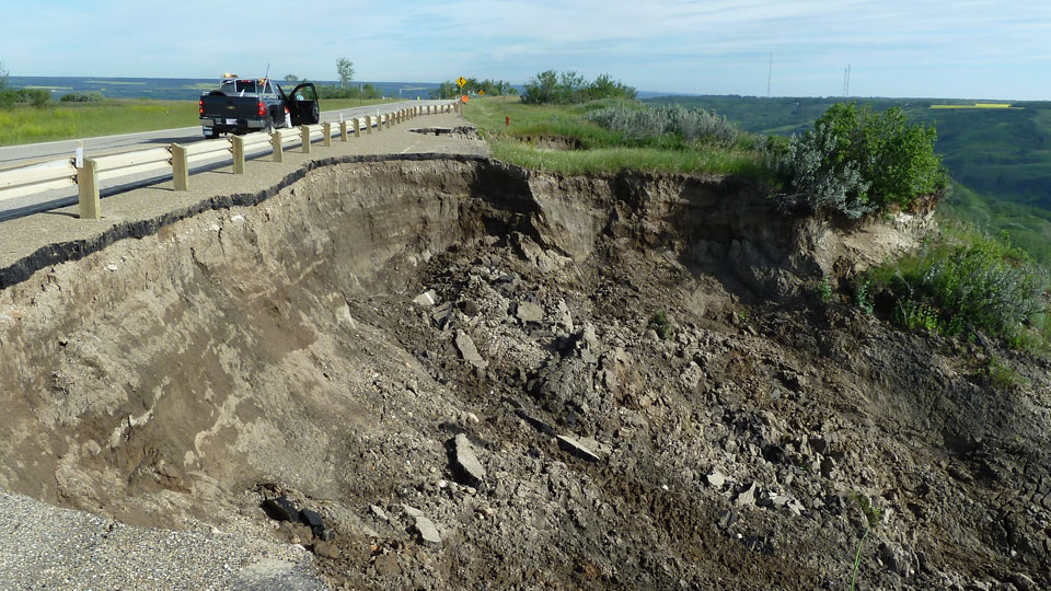 A road collapsed following a landslide