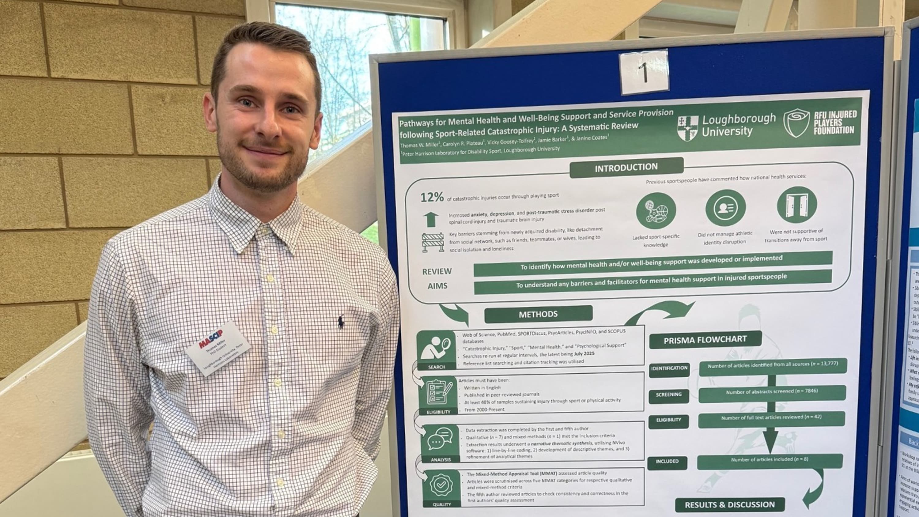 PHC doctoral researcher Thomas Miller standing next to his poster