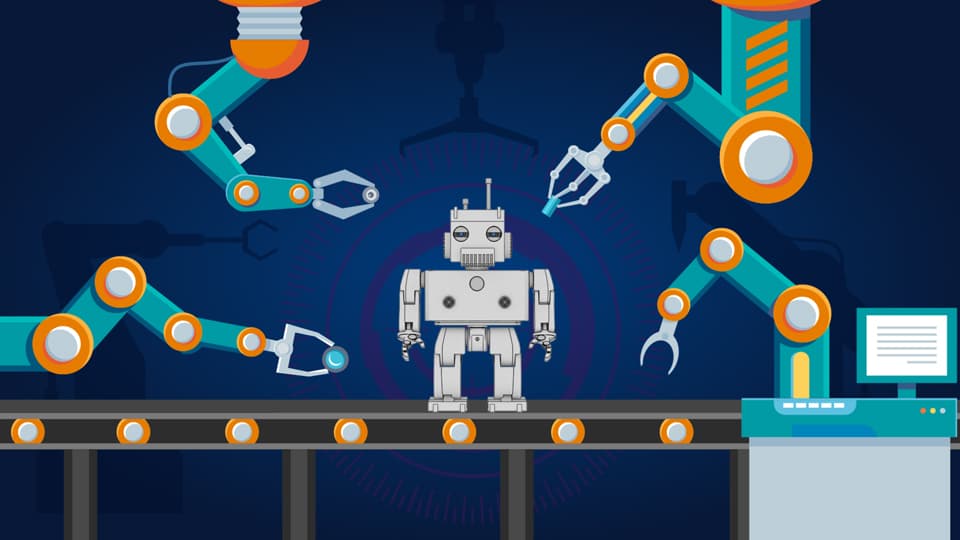 Illustration suggesting the creation of a new catalyst (a robot in construction)