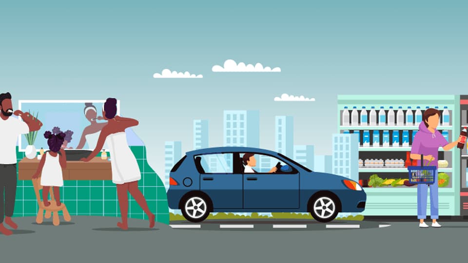 Illustration showing some of the ways we use oil in everyday products (eg toothpaste, soft drinks, packaging, fuel for vehicles) 