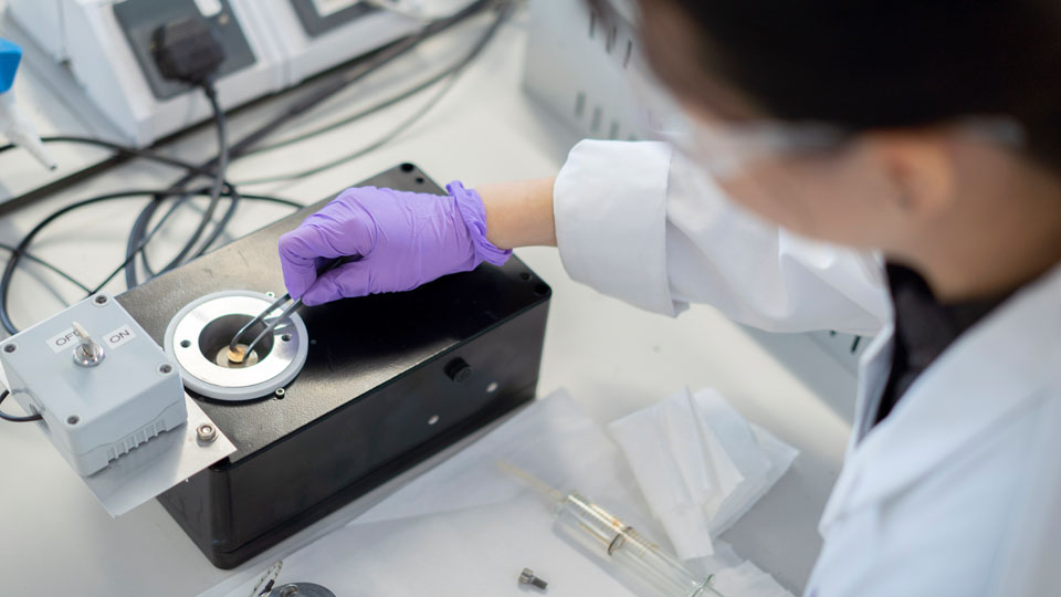 The KTP Associate, in the lab, testing the novel 