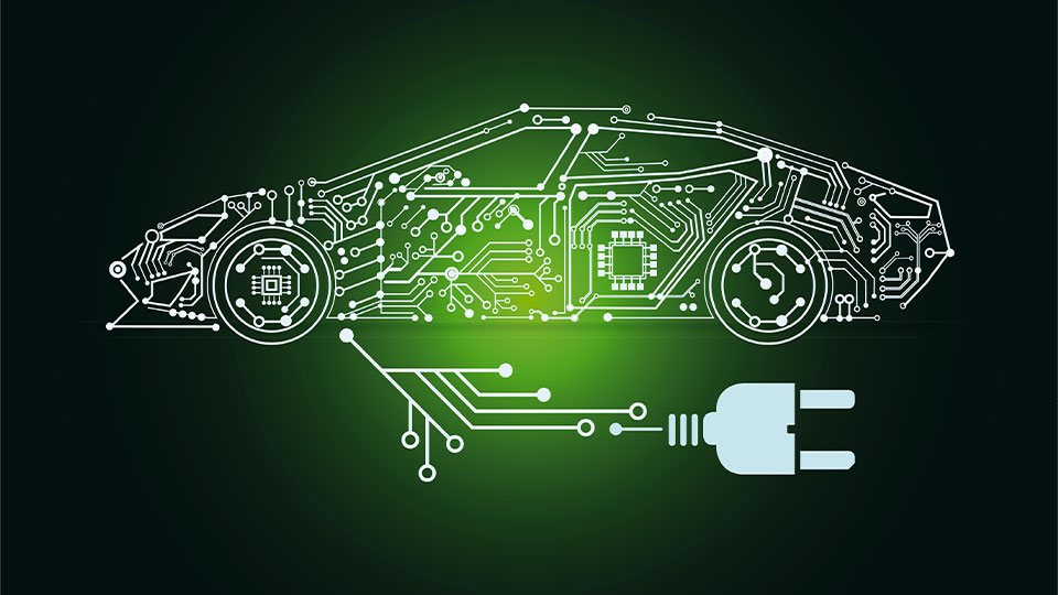 AI-generated blueprint of an electric car.