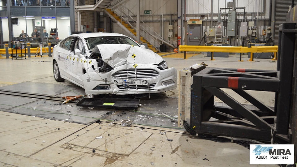 Crash test vehicle at MIRA.