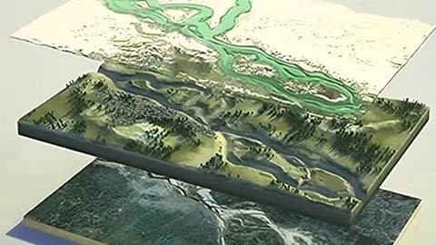 a landscape split into three layers