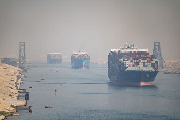 Ships in the Suez Canal.