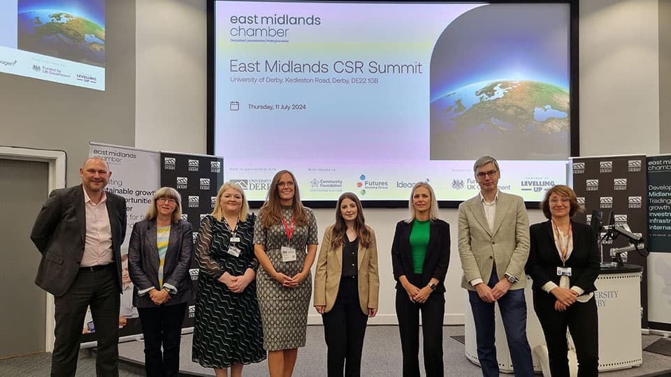 Speakers from the 2024 East Midlands CSR Summit stood in a row.