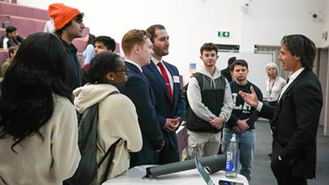 Ross McEwan speaking to students.