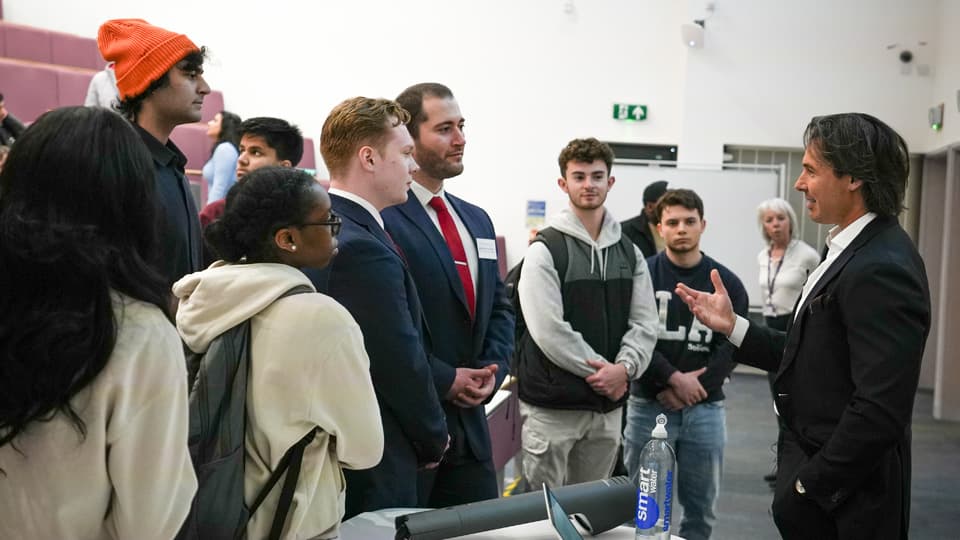 Ross McEwan speaking to students.