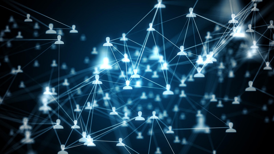 Image depicting the internet network with avatar heads linking to each other.