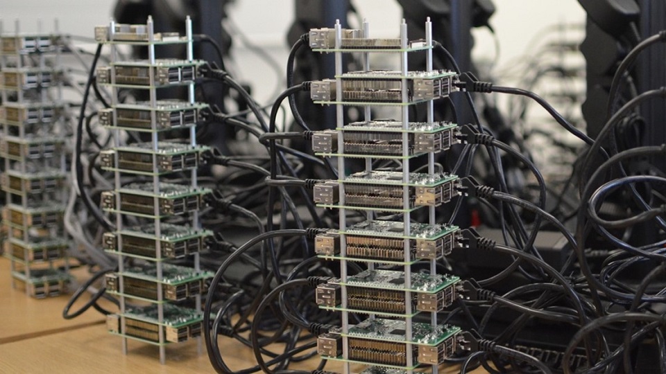 A series of hardware and wires connected to each other.